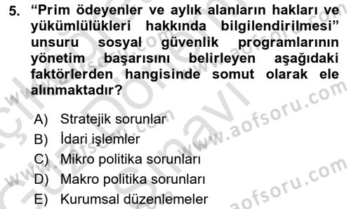 Sosyal Güvenlik Dersi 2019 - 2020 Yılı (Final) Dönem Sonu Sınav Soruları 5. Soru
