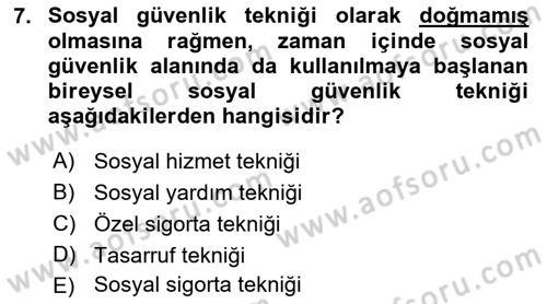 Sosyal Güvenlik Dersi 2019 - 2020 Yılı (Final) Dönem Sonu Sınav Soruları 7. Soru
