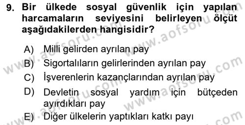 Sosyal Güvenlik Dersi 2019 - 2020 Yılı (Final) Dönem Sonu Sınav Soruları 9. Soru