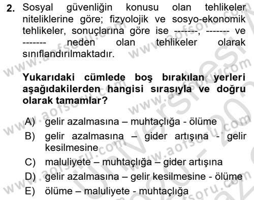 Sosyal Güvenlik Dersi 2020 - 2021 Yılı Yaz Okulu Sınav Soruları 2. Soru