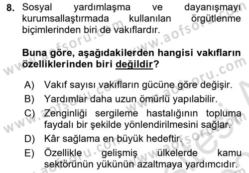 Sosyal Güvenlik Dersi 2020 - 2021 Yılı Yaz Okulu Sınav Soruları 8. Soru