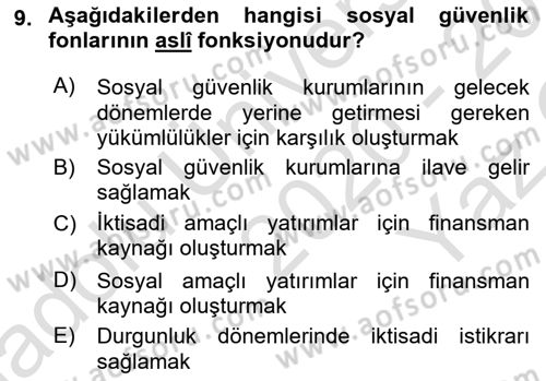 Sosyal Güvenlik Dersi 2020 - 2021 Yılı Yaz Okulu Sınav Soruları 9. Soru