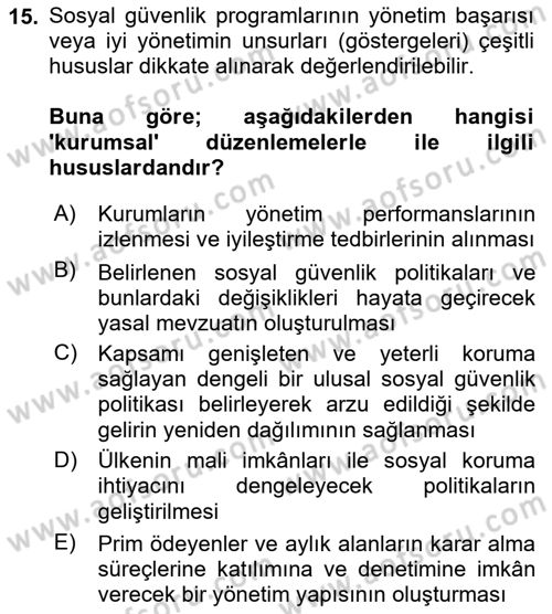Sosyal Güvenlik Dersi Ara Sınavı Deneme Sınav Soruları 15. Soru