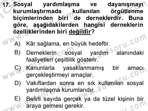 Sosyal Güvenlik Dersi 2021 - 2022 Yılı (Vize) Ara Sınav Soruları 17. Soru