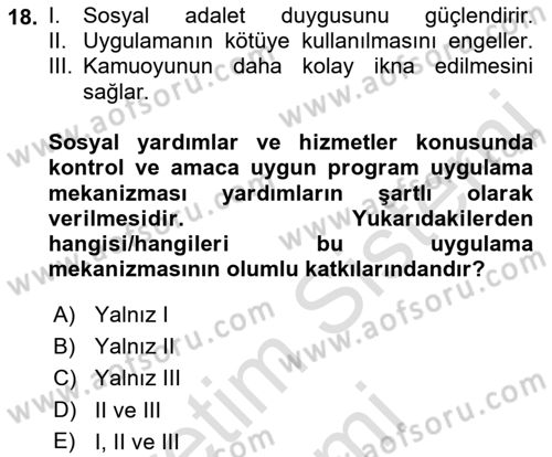 Sosyal Güvenlik Dersi Ara Sınavı Deneme Sınav Soruları 18. Soru