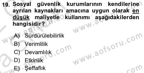 Sosyal Güvenlik Dersi Ara Sınavı Deneme Sınav Soruları 19. Soru