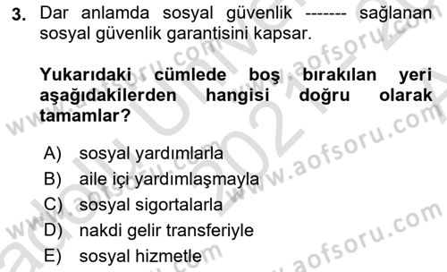 Sosyal Güvenlik Dersi Ara Sınavı Deneme Sınav Soruları 3. Soru