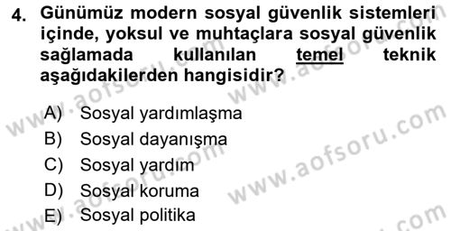 Sosyal Güvenlik Dersi Ara Sınavı Deneme Sınav Soruları 4. Soru