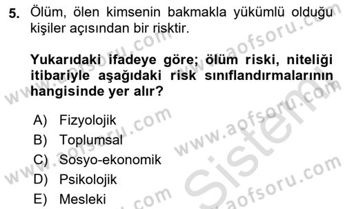 Sosyal Güvenlik Dersi Ara Sınavı Deneme Sınav Soruları 5. Soru