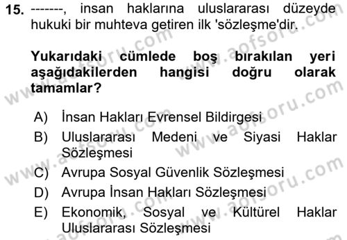 Sosyal Güvenlik Dersi 2021 - 2022 Yılı (Final) Dönem Sonu Sınav Soruları 15. Soru