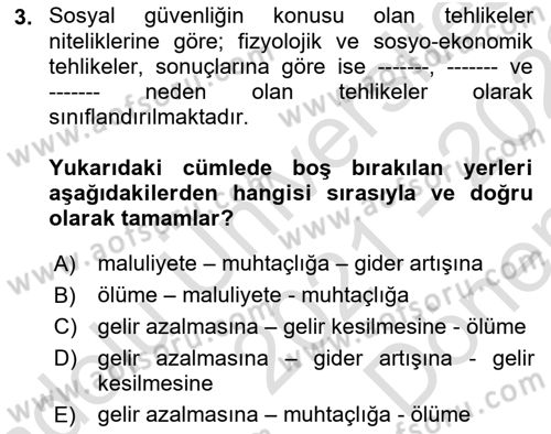 Sosyal Güvenlik Dersi 2021 - 2022 Yılı (Final) Dönem Sonu Sınav Soruları 3. Soru