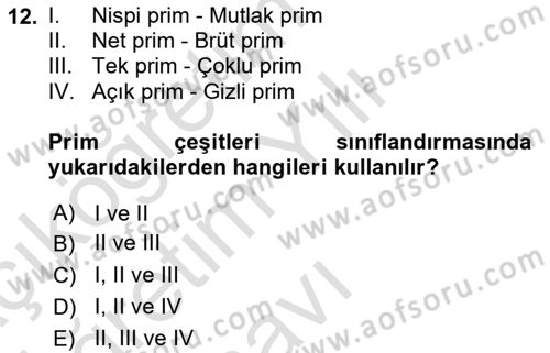 Sosyal Güvenlik Dersi 2021 - 2022 Yılı Yaz Okulu Sınav Soruları 12. Soru
