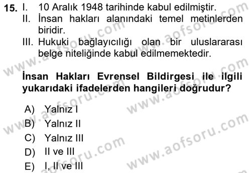 Sosyal Güvenlik Dersi 2021 - 2022 Yılı Yaz Okulu Sınav Soruları 15. Soru