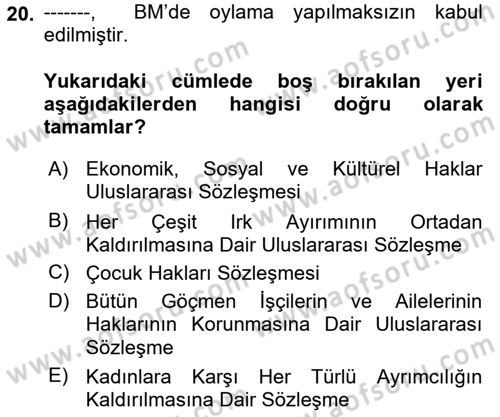 Sosyal Güvenlik Dersi 2021 - 2022 Yılı Yaz Okulu Sınav Soruları 20. Soru