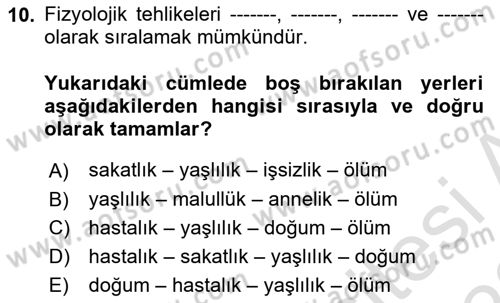 Sosyal Güvenlik Dersi 2022 - 2023 Yılı (Vize) Ara Sınav Soruları 10. Soru