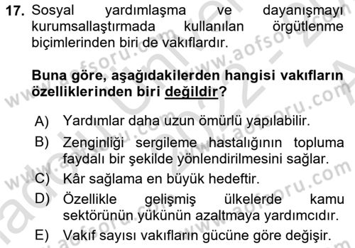Sosyal Güvenlik Dersi 2022 - 2023 Yılı (Vize) Ara Sınav Soruları 17. Soru