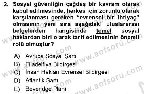 Sosyal Güvenlik Dersi Ara Sınavı Deneme Sınav Soruları 2. Soru