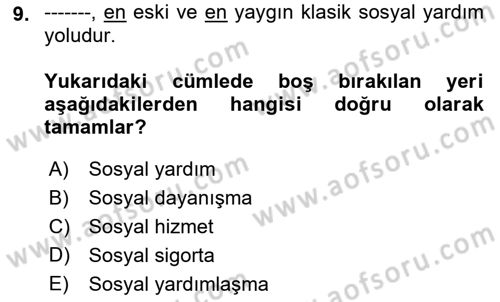 Sosyal Güvenlik Dersi Ara Sınavı Deneme Sınav Soruları 9. Soru