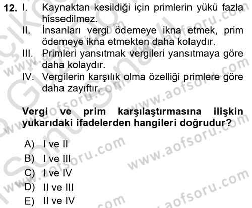 Sosyal Güvenlik Dersi 2022 - 2023 Yılı (Final) Dönem Sonu Sınav Soruları 12. Soru