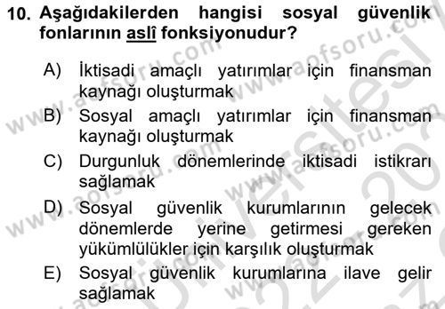 Sosyal Güvenlik Dersi 2022 - 2023 Yılı Yaz Okulu Sınav Soruları 10. Soru
