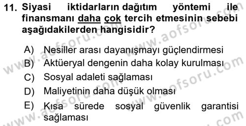 Sosyal Güvenlik Dersi 2022 - 2023 Yılı Yaz Okulu Sınav Soruları 11. Soru