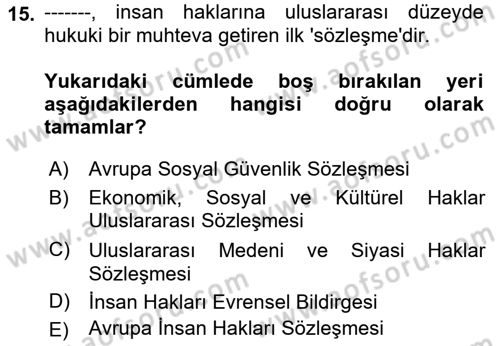Sosyal Güvenlik Dersi 2022 - 2023 Yılı Yaz Okulu Sınav Soruları 15. Soru