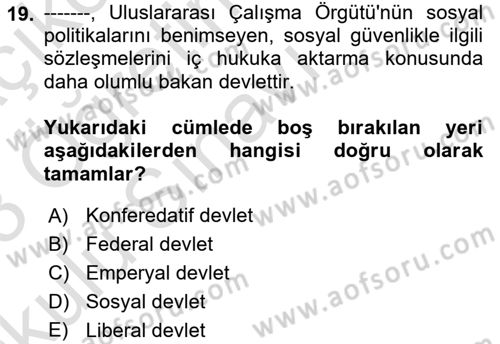 Sosyal Güvenlik Dersi 2022 - 2023 Yılı Yaz Okulu Sınav Soruları 19. Soru