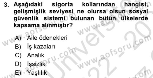 Sosyal Güvenlik Dersi 2022 - 2023 Yılı Yaz Okulu Sınav Soruları 3. Soru
