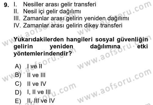 Sosyal Güvenlik Dersi 2022 - 2023 Yılı Yaz Okulu Sınavı 9. Soru