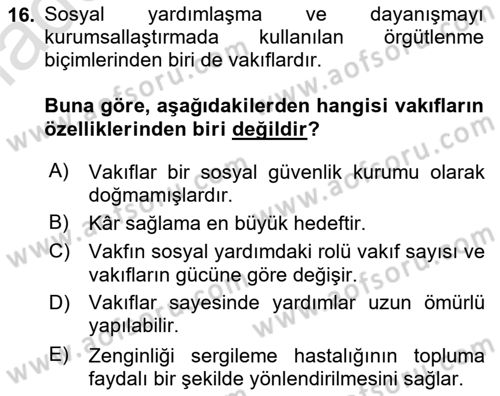 Sosyal Güvenlik Dersi Ara Sınavı Deneme Sınav Soruları 16. Soru