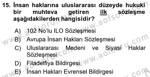 Sosyal Güvenlik Dersi 2023 - 2024 Yılı (Final) Dönem Sonu Sınav Soruları 15. Soru