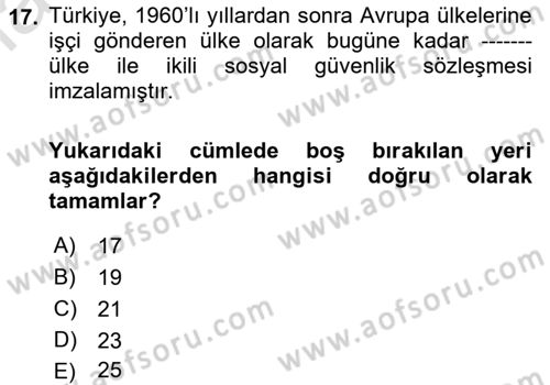 Sosyal Güvenlik Dersi 2023 - 2024 Yılı (Final) Dönem Sonu Sınav Soruları 17. Soru