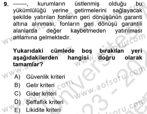 Sosyal Güvenlik Dersi 2023 - 2024 Yılı (Final) Dönem Sonu Sınav Soruları 9. Soru