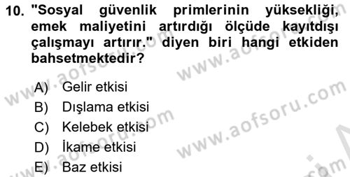 Sosyal Güvenlik Dersi 2023 - 2024 Yılı Yaz Okulu Sınav Soruları 10. Soru