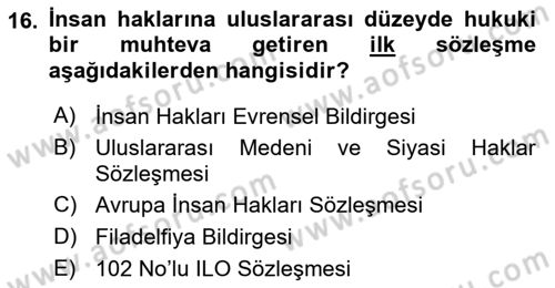 Sosyal Güvenlik Dersi 2023 - 2024 Yılı Yaz Okulu Sınav Soruları 16. Soru