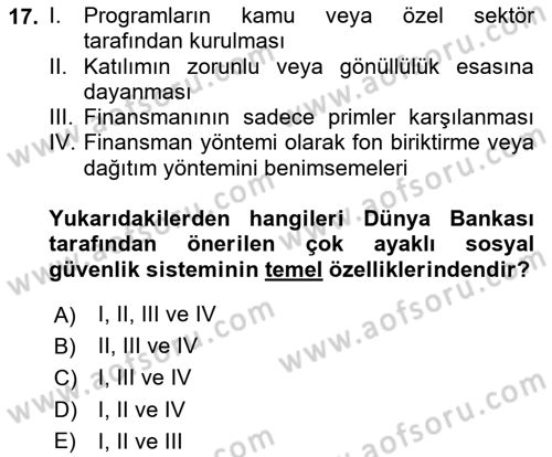 Sosyal Güvenlik Dersi 2023 - 2024 Yılı Yaz Okulu Sınav Soruları 17. Soru