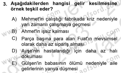 Sosyal Güvenlik Dersi 2023 - 2024 Yılı Yaz Okulu Sınav Soruları 3. Soru