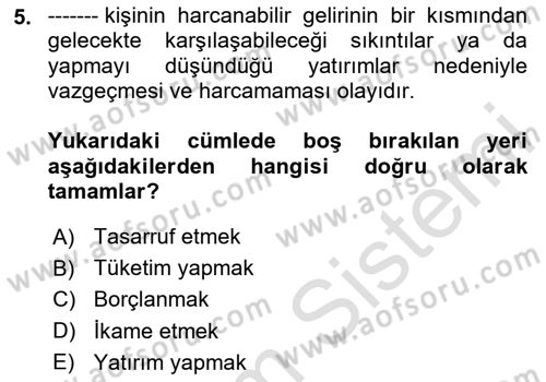 Sosyal Güvenlik Dersi 2023 - 2024 Yılı Yaz Okulu Sınav Soruları 5. Soru