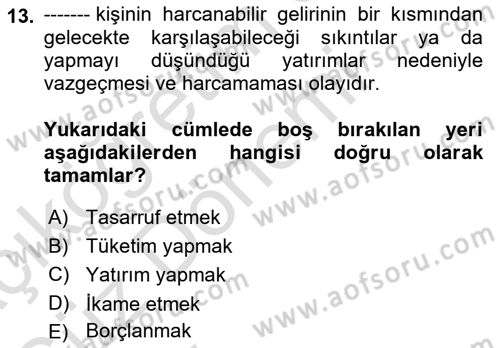 Sosyal Güvenlik Dersi 2024 - 2025 Yılı (Vize) Ara Sınav Soruları 13. Soru