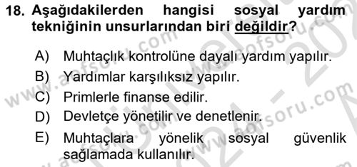 Sosyal Güvenlik Dersi 2024 - 2025 Yılı (Vize) Ara Sınav Soruları 18. Soru