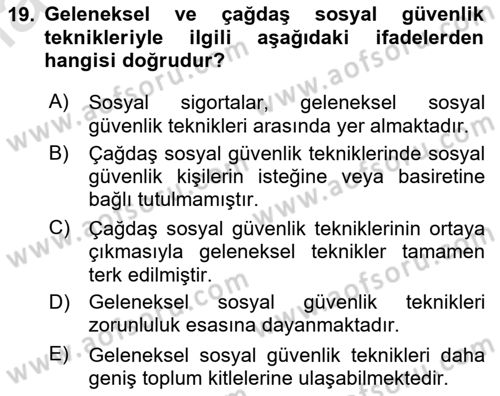Sosyal Güvenlik Dersi 2024 - 2025 Yılı (Vize) Ara Sınav Soruları 19. Soru