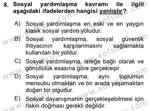Sosyal Güvenlik Dersi 2024 - 2025 Yılı (Vize) Ara Sınav Soruları 8. Soru