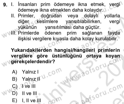 Sosyal Güvenlik Dersi 2024 - 2025 Yılı (Final) Dönem Sonu Sınav Soruları 9. Soru