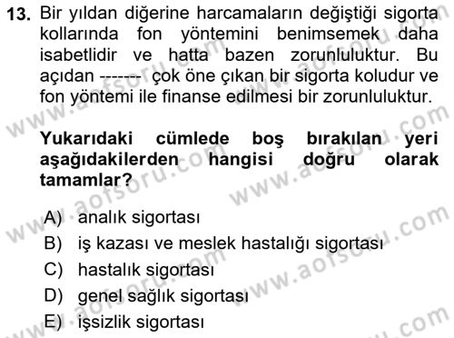 Sosyal Güvenlik Dersi 2024 - 2025 Yılı Yaz Okulu Sınav Soruları 13. Soru