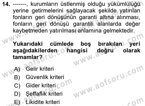 Sosyal Güvenlik Dersi 2024 - 2025 Yılı Yaz Okulu Sınav Soruları 14. Soru