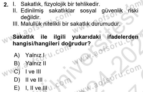 Sosyal Güvenlik Dersi 2024 - 2025 Yılı Yaz Okulu Sınav Soruları 2. Soru