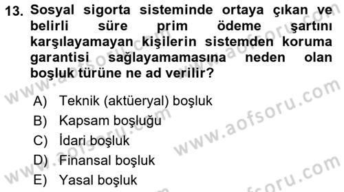 Sosyal Güvenlik Dersi 2025 - 2026 Yılı (Vize) Ara Sınav Soruları 13. Soru