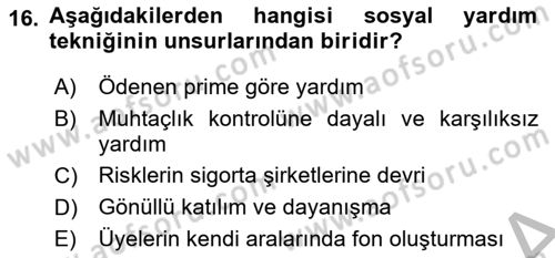 Sosyal Güvenlik Dersi 2025 - 2026 Yılı (Vize) Ara Sınav Soruları 16. Soru