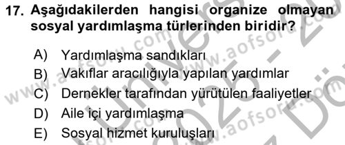 Sosyal Güvenlik Dersi 2025 - 2026 Yılı (Vize) Ara Sınav Soruları 17. Soru
