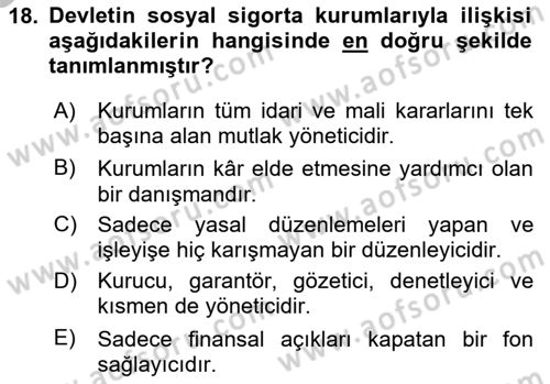 Sosyal Güvenlik Dersi 2025 - 2026 Yılı (Vize) Ara Sınav Soruları 18. Soru
